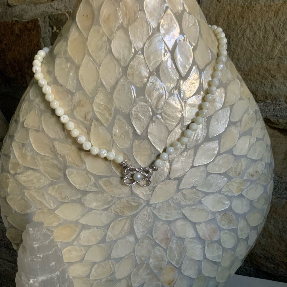 White Agate Bead CZ Necklace